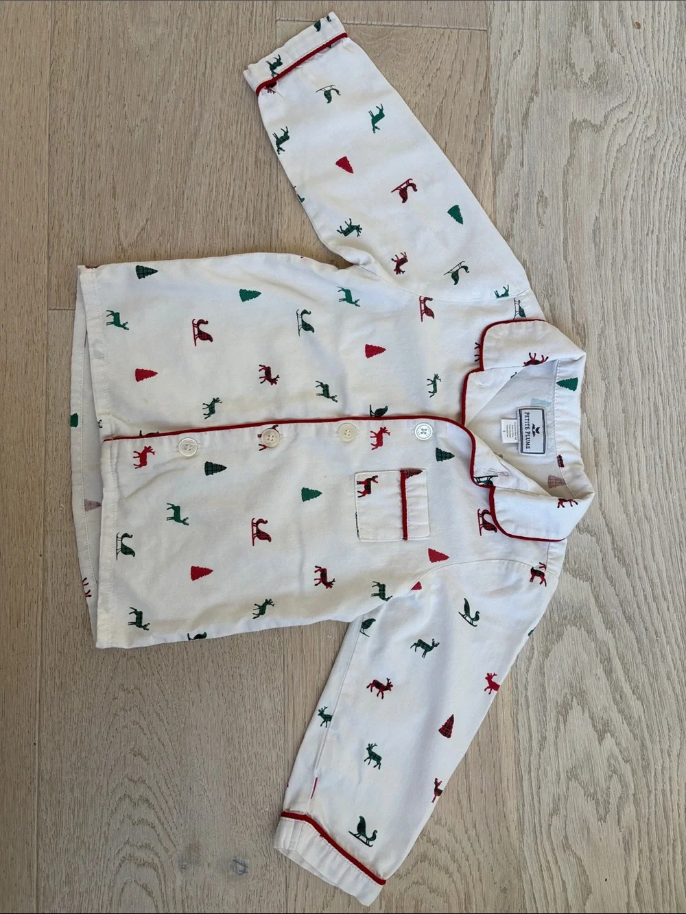 Petit Plume Kids White Holiday Pajama Set with Red & Green Accents